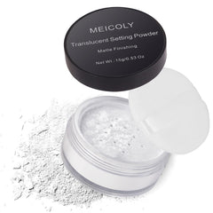 MEICOLY talc-free setting powder with sifter for long wear and a smooth finish.