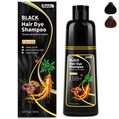 MEIDU Black Hair Dye Shampoo bottle shows 3-in-1 formula for gray coverage