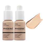 Meifen PHOERA Foundation tono 102 desnudo, bote elegante y cobertura natural.