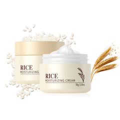 MeiPlumLai crema arroz hidratante en bote para piel suave y nutrida.