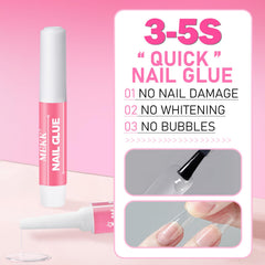 MEKK Nail Glue clear-drying formula for seamless nails.