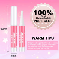 MEKK Nail Glue strong-hold for acrylic tips.