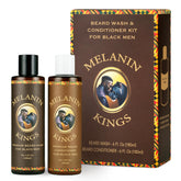 Melanin Kings beard wash bottle front shows gentle cleansing for coarse beards