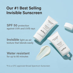 Clear finish demonstration of Melixir Airfit SPF 50 with no white cast.