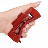 MELLO red medium hair claw clip side view offering secure all-day hold.