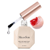 MelodySusie clear peel-off gel base coat bottle prepared for damage-free nail prep.