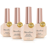 Conjunto MelodySusie de base y deshidratante para uñas claras, mejora adhesión.