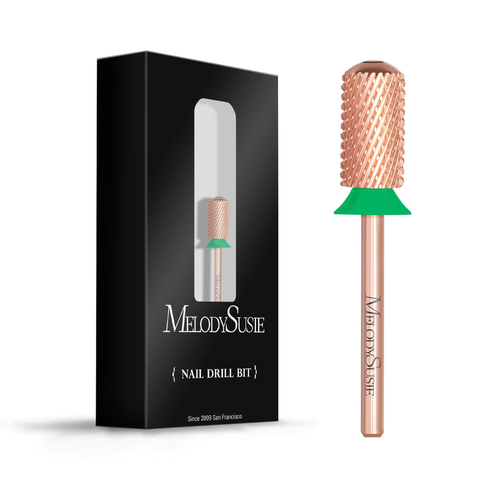 MelodySusie rose gold safety nail drill bits with large barrel for careful cuticle protection.