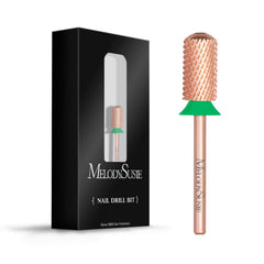 MelodySusie rose gold safety nail drill bits with large barrel for careful cuticle protection.