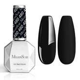 MelodySusie thick gel nail polish in Black Abyss bottle front for strong at-home color