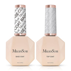 MelodySusie top coat and base coat bottles deliver durable protection for gel nails.