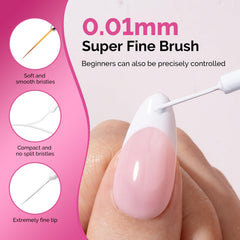 MelodySusie white gel liner line-art-design applied on a nail for intricate patterns.