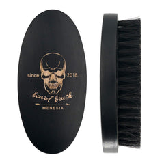 Menesia black boar bristle beard brush close-up for smooth grooming.
