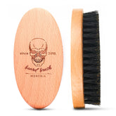 Menesia boar bristle beard brush shows natural bristles for gentle grooming.