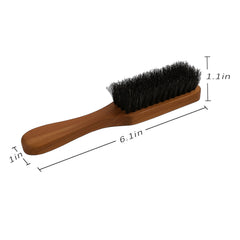 Menesia beard brush with ergonomic wooden handle for easy grip.