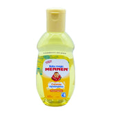 Mennen Baby Magic hypoallergenic cologne bottle close-up, gentle post-bath fragrance for baby.