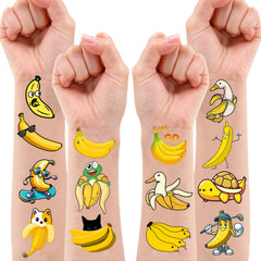 MeoIsDaBest banana tattoos sheet 2: playful banana motifs brighten kids' party looks.