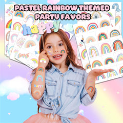Close-up MeoIsDaBest pastel rainbow designs on a sheet with vibrant colors