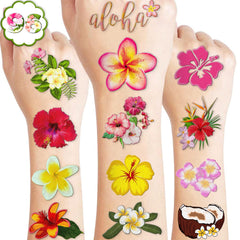MeoIsDaBest 96-piece tropical flower tattoos on sheets for lively luau party favors.