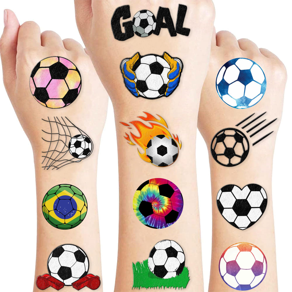 MeoIsDaBest soccer tattoo packaging shown for party decor and gifting.