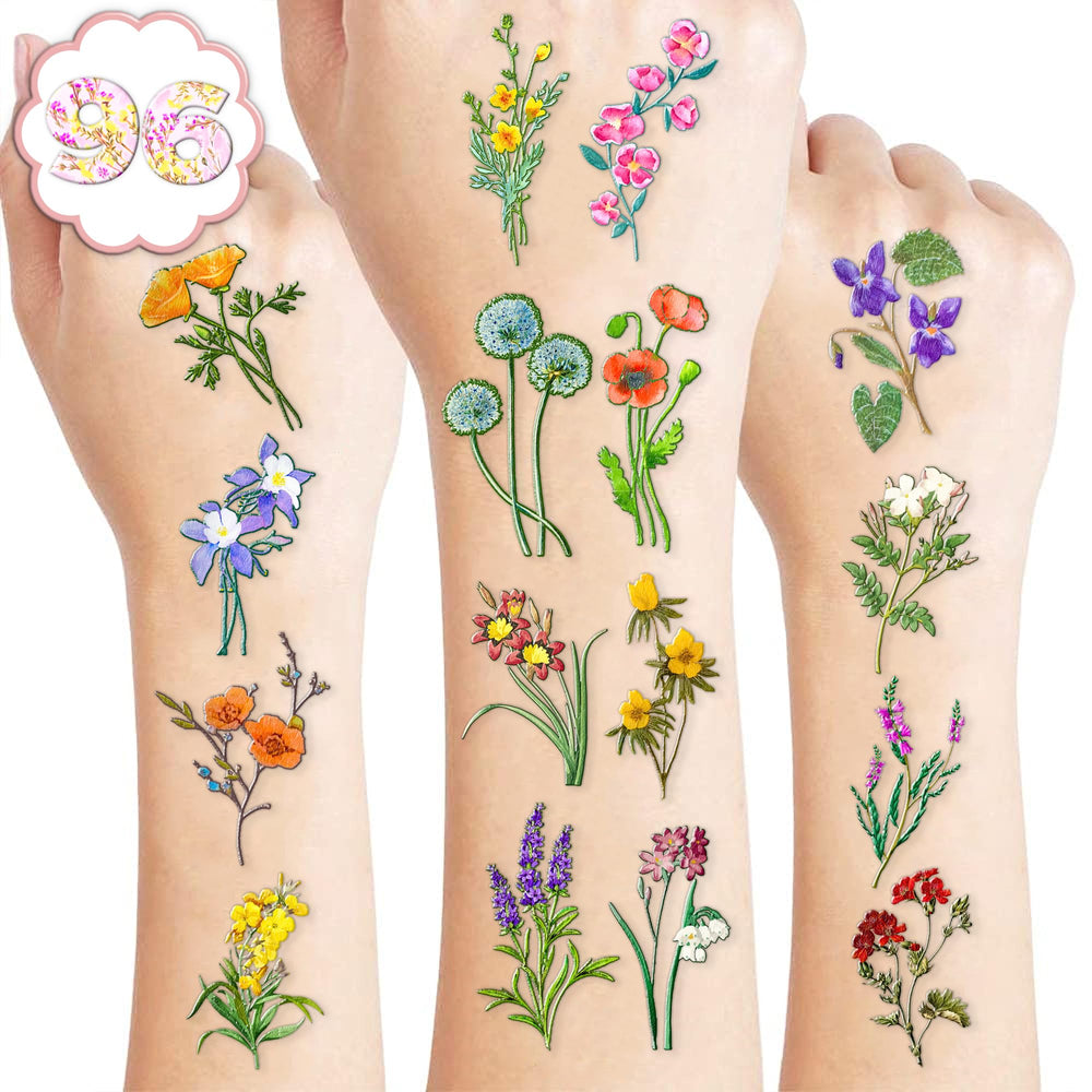 MeoIsDaBest wildflower tattoo sheet with vibrant designs for birthdays and party favors