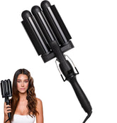 Mermade PRO Hair Waver in black showing three-barrel ceramic wand for beachy waves.