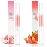 Meschett cuticle oil pen with peach cap applying oil to nails for dry cuticles