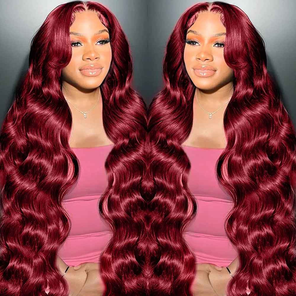 METDIO 99J burgundy lace front wig 26in for versatile styling