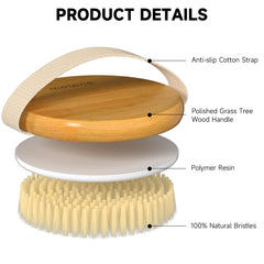 Metene brush with flax non-slip belt for secure handling in wet conditions.