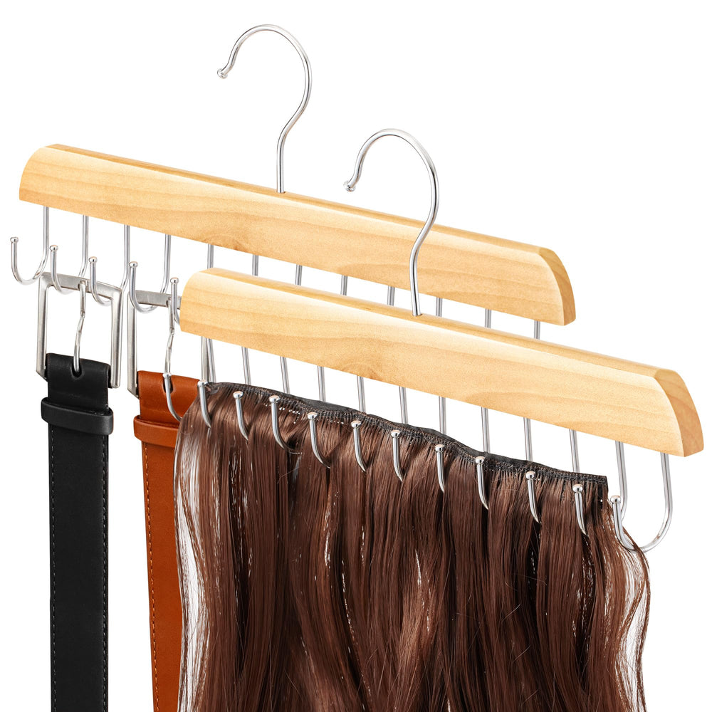 MetFun wood hair extension hanger 2-pack keeps extensions organized and tangle-free.