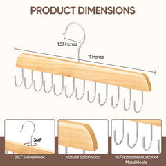 MetFun wood hanger with 180° rotating hooks for easy access to extensions.