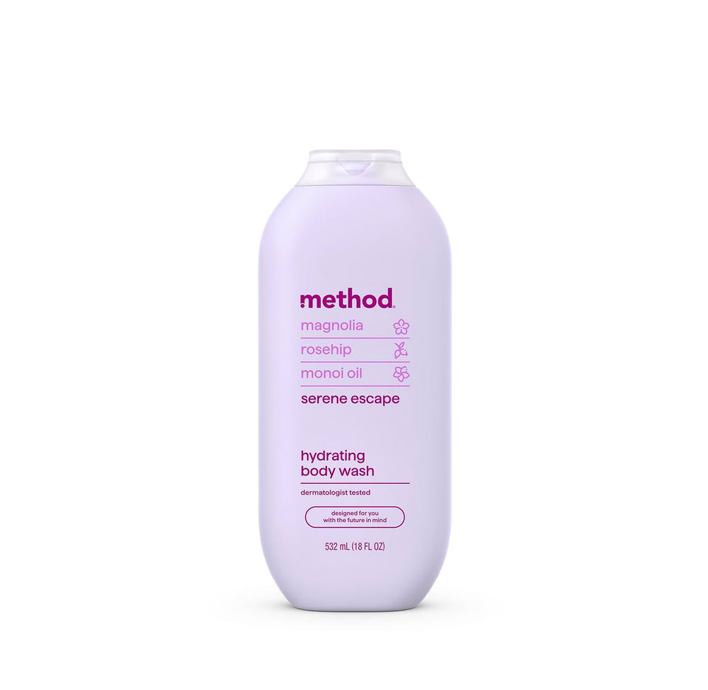 Method Serene Escape bottle showcases hydrating formula for refreshed skin after shower