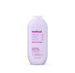 Method Serene Escape bottle showcases hydrating formula for refreshed skin after shower