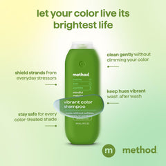 Champú Method Color Protect: primer plano mostrando uso diario en cabello teñido