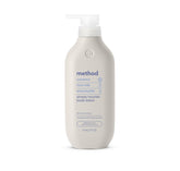 La botella Method crema corporal muestra hidratación continua de 24 horas.
