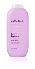 Method gel de ducha Berry Balance, botella vertida, experiencia aromática revitalizante