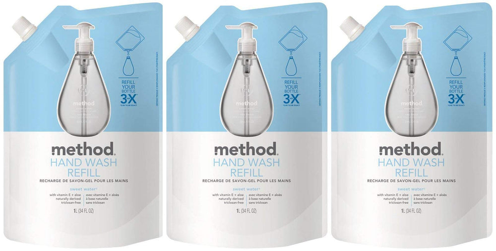 Method gel hand soap refill Sweet Water three 34-ounce bottles for convenient eco-friendly refills.
