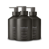 Method Vetiver Amber soap bottle front in reusable aluminum packaging for refill-friendly use.