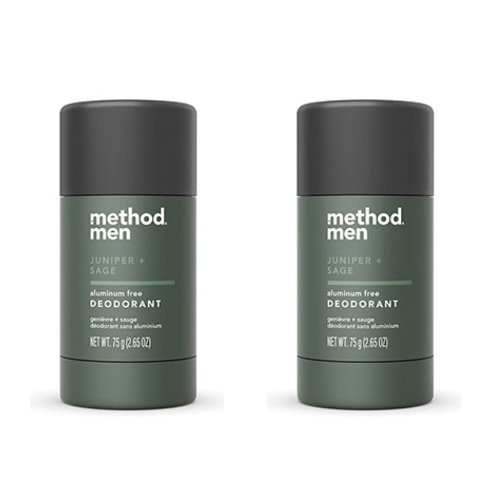 Desodorante Method para hombre sin aluminio Junípero y Salvia, pack de dos barras de larga duración.