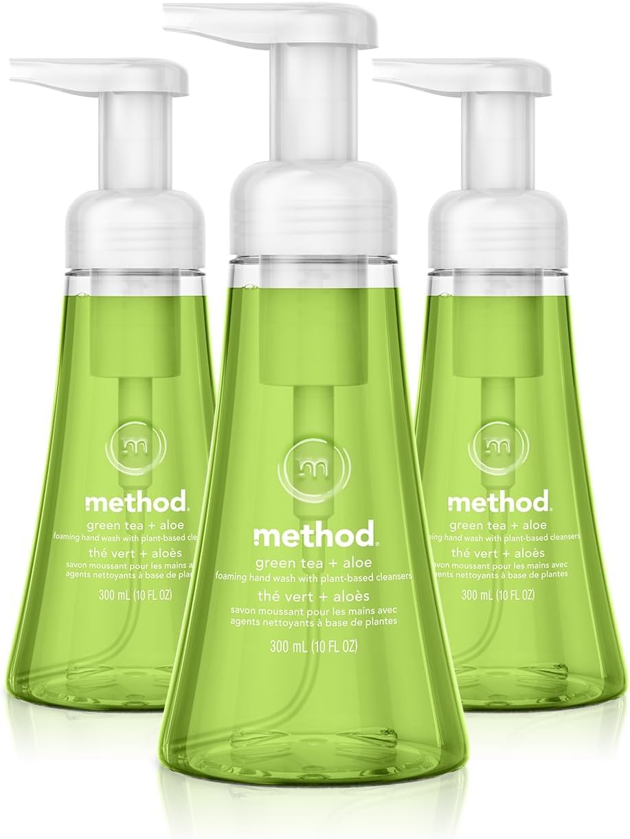Method Jabón de manos espuma té verde aloe, conjunto de botellas para uso diario.