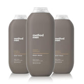 Method Men Cedar + Cypress bottle close-up with quick-lather for faster showers.