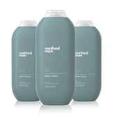 Method Men Sea + Surf bottle closeup highlighting paraben-free formula for daily cleansing.