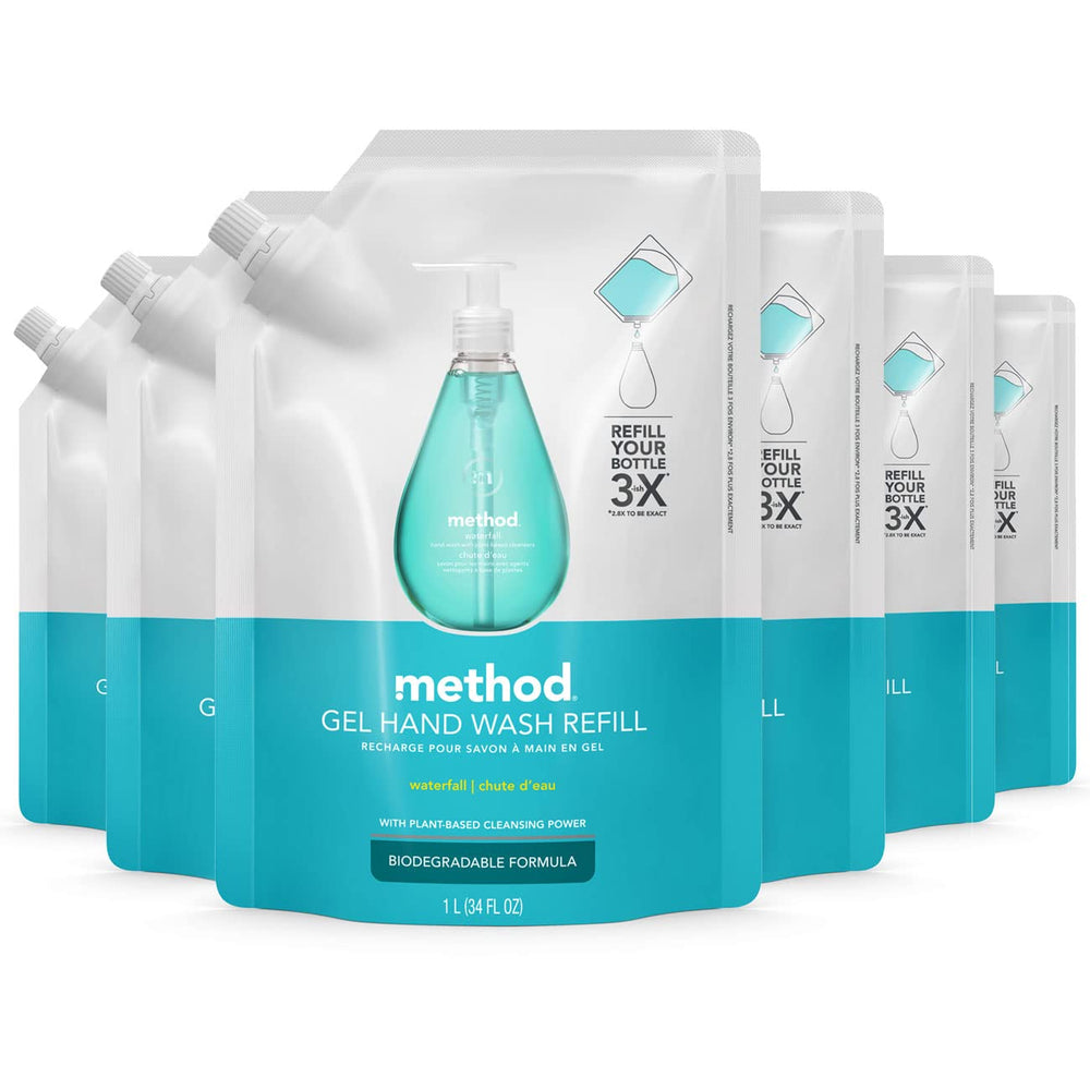 Method Waterfall hand soap refill pack-6 for convenient, eco-friendly cleaning.