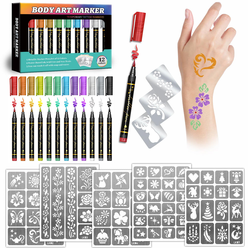 Metuu tattoo markers kit packaging front view, ideal for easy party art prep.