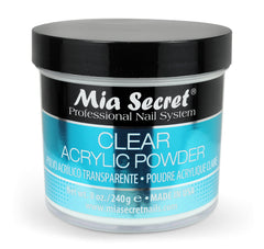 Mia Secret Clear Acrylic Powder 8oz bottle for smooth application and reliable finish.