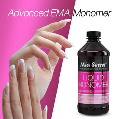 Mia Secret Liquid Monomer leak-proof cap close-up showing mess-free operation.