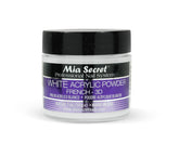Mia Secret polvo acrílico blanco 1oz, textura suave para arte de uñas 3D.