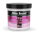 Mia Secret polvo acrílico rosa 4 onzas en botella, ideal para acabado uniforme.