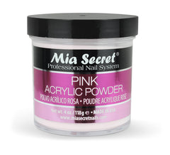 Mia Secret polvo acrílico rosa 4 onzas en botella, ideal para acabado uniforme.