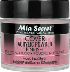 Mia Secret polvo acrílico rosado cubre imperfecciones y da acabado suave.